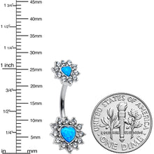 Load image into Gallery viewer, Blue Synthetic Opal Heart Sun Double Mount Belly Ring