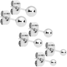 Load image into Gallery viewer, 3mm 4mm 5mm Ball 316L Stainless Steel Stud Earrings 3 Pack