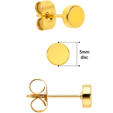 将图片加载到图库查看器,3mm 4mm 5mm Circle Gold Tone 316L Stainless Steel Stud Earrings 3 Pack