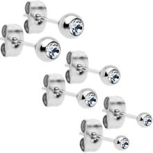 Load image into Gallery viewer, 3mm 4mm 5mm Clear Gem Ball 316L Stainless Steel Stud Earrings 3 Pack