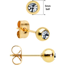Load image into Gallery viewer, 3mm 4mm 5mm Clear Gem Gold Tone Ball 316L Steel Stud Earrings 3 Pack