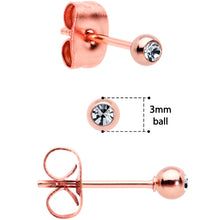 Load image into Gallery viewer, 3mm 4mm 5mm Clear Gem Rosy Tone Ball 316L Steel Stud Earrings 3 Pack