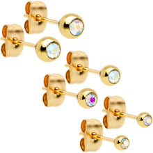 Load image into Gallery viewer, 3mm 4mm 5mm Aurora Gem Gold Tone Ball 316L Steel Stud Earrings 3 Pack