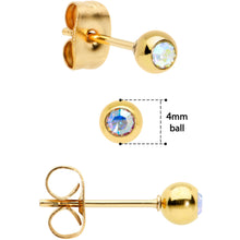 Load image into Gallery viewer, 3mm 4mm 5mm Aurora Gem Gold Tone Ball 316L Steel Stud Earrings 3 Pack