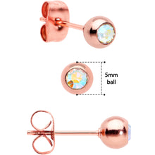 Load image into Gallery viewer, 3mm 4mm 5mm Aurora Gem Rosy Tone Ball 316L Steel Stud Earrings 3 Pack