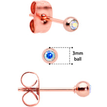 Load image into Gallery viewer, 3mm 4mm 5mm Aurora Gem Rosy Tone Ball 316L Steel Stud Earrings 3 Pack
