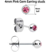Load image into Gallery viewer, Pink Gem 3mm to 5mm Ball End Stud Earrings Set of 3