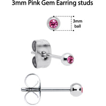 Load image into Gallery viewer, Pink Gem 3mm to 5mm Ball End Stud Earrings Set of 3