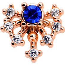 Load image into Gallery viewer, 16G 1/4 Blue Clear Gem Rose Gold Tone Glamour Flare Labret