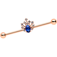 Load image into Gallery viewer, 14G Blue Gem Rose Gold Tone Glamour Flare Industrial Barbell 38mm