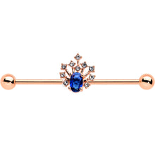 Load image into Gallery viewer, 14G Blue Gem Rose Gold Tone Glamour Flare Industrial Barbell 38mm