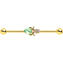 Load image into Gallery viewer, 14G Green Gem Gold Tone Shades of Spring Industrial Barbell 38mm