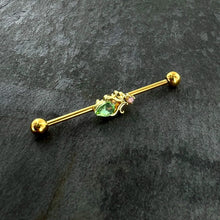 Load image into Gallery viewer, 14G Green Gem Gold Tone Shades of Spring Industrial Barbell 38mm