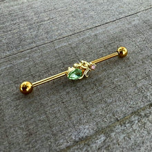 Load image into Gallery viewer, 14G Green Gem Gold Tone Shades of Spring Industrial Barbell 38mm