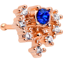 Load image into Gallery viewer, 20G 1/4 Blue Clear Gem Rose Gold Tone Glamour Flare Nose Bone