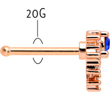 Load image into Gallery viewer, 20G 1/4 Blue Clear Gem Rose Gold Tone Glamour Flare Nose Bone