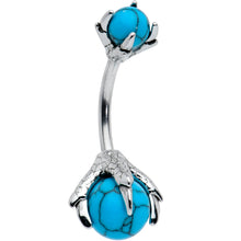 Load image into Gallery viewer, Blue Turquoise Skeleton Hand Halloween Double Mount Belly Ring