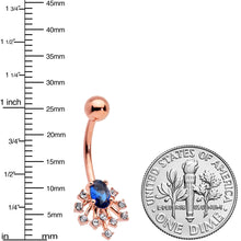 Load image into Gallery viewer, Clear Blue Gem Rose Gold Tone Glamour Flare Belly Ring