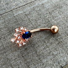 Load image into Gallery viewer, Clear Blue Gem Rose Gold Tone Glamour Flare Belly Ring