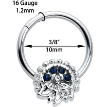 Load image into Gallery viewer, 16G 3/8 Clear Blue Gem Abstract Arch Hinged Segment Ring
