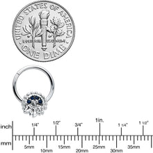 Load image into Gallery viewer, 16G 3/8 Clear Blue Gem Abstract Arch Hinged Segment Ring