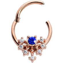 Load image into Gallery viewer, 16G 3/8 Blue Gem Rose Gold Tone Glamour Flare Hinged Segment Ring