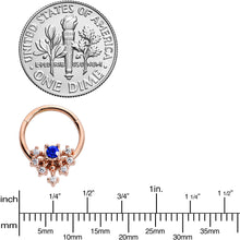 Load image into Gallery viewer, 16G 3/8 Blue Gem Rose Gold Tone Glamour Flare Hinged Segment Ring