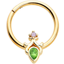 将图片加载到图库查看器,16G 3/8 Green Gem Gold Tone Shades of Spring Hinged Segment Ring
