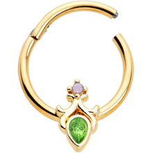 将图片加载到图库查看器,16G 3/8 Green Gem Gold Tone Shades of Spring Hinged Segment Ring