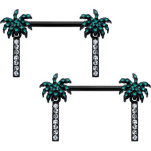 Load image into Gallery viewer, 14G 9/16 Clear Gem Black Night Palm Tree Dangle Nipple Ring Set
