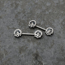 Load image into Gallery viewer, 14G 1/2 Blue Clear Gem Abstract Arch Barbell Nipple Ring Set