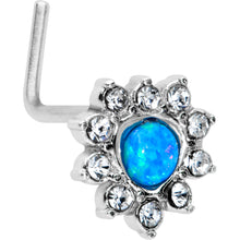 Load image into Gallery viewer, 20G 7mm Blue Faux Opal Heart Sun L Shape Nose Ring