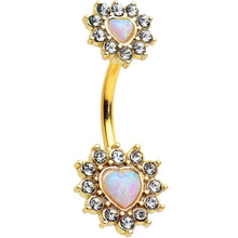 Load image into Gallery viewer, White Synthetic Opal Gold Tone Heart Sun Double Mount Belly Ring
