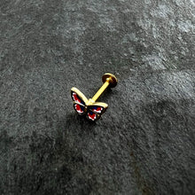 Load image into Gallery viewer, 16G 5/16 Gold Tone Red White Blue Butterfly Labret Monroe Tragus