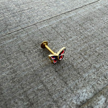 Load image into Gallery viewer, 16G 5/16 Gold Tone Red White Blue Butterfly Labret Monroe Tragus