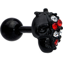 Load image into Gallery viewer, 16G 1/4 Red Clear Gem Black Skull Halloween Cartilage Earring