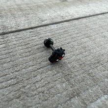 Load image into Gallery viewer, 16G 1/4 Red Clear Gem Black Skull Halloween Cartilage Earring