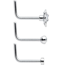 Load image into Gallery viewer, 20G 1/4 Aurora Clear CZ Gem Flower L Shape Nose Ring Set of 6