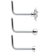 Load image into Gallery viewer, 20G 1/4 Clear CZ Gem Flower Disc L Shape Nose Ring Set of 6