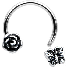 Load image into Gallery viewer, 16G 3/8 Antiqued Butterfly Flower Horseshoe Circular Barbell