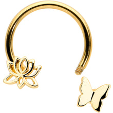 Load image into Gallery viewer, 16G 3/8 Gold Tone Butterfly Lotus Flower Horseshoe Circular Barbell