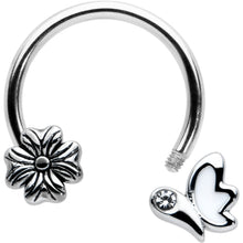 Load image into Gallery viewer, 16G 3/8 Clear Gem White Butterfly Square Flower Horseshoe