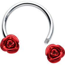 Load image into Gallery viewer, 16G 3/8 Blooming Red Rose Flower Horseshoe Circular Barbell