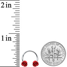 Load image into Gallery viewer, 16G 3/8 Blooming Red Rose Flower Horseshoe Circular Barbell