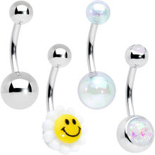 Load image into Gallery viewer, Smile Flower UV Glow Faux Opal Belly Ring Set of 4