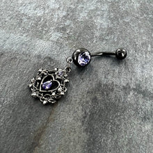 将图片加载到图库查看器,Purple Gem Black Regal Crown Dangle Belly Ring