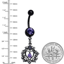 将图片加载到图库查看器,Purple Gem Black Regal Crown Dangle Belly Ring
