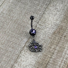 将图片加载到图库查看器,Purple Gem Black Regal Crown Dangle Belly Ring