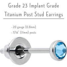 Load image into Gallery viewer, 3mm Blue Crystal Implant Grade Titanium Stud Earrings