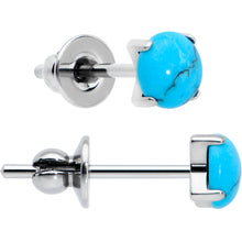Load image into Gallery viewer, 3.5mm Blue Turquoise Stone Implant Grade Titanium Stud Earrings